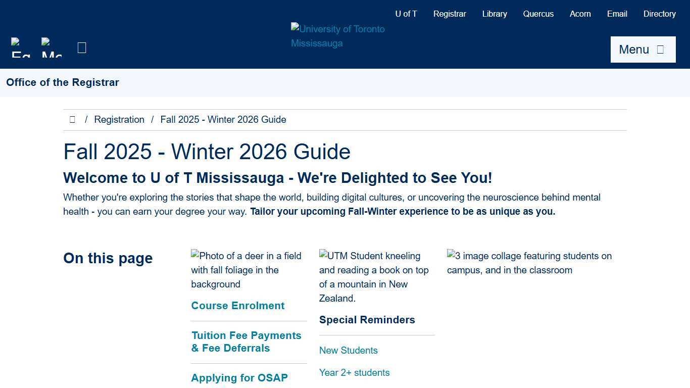 Fall 2025 - Winter 2026 Guide Office of the Registrar
